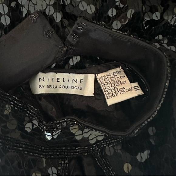 Vintage NiteLine Black Sequin Keyhole High Heart Neck Mini Dress Size 10 Swifty - Picture 7 of 7